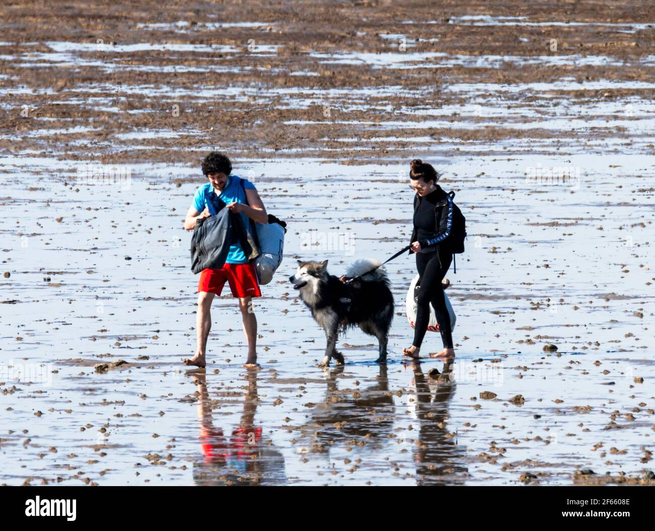 Southend on Sea Essex 30 marzo 2021 UK Meteo, attività in spiaggia a Southend on Sea su una mattina di primavera credito: Ian Davidson/Alamy Live News Foto Stock