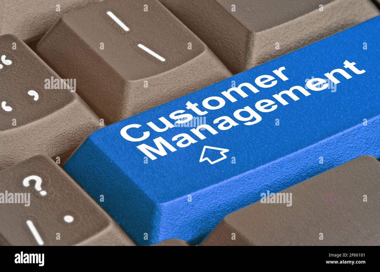 Tasto blu per la gestione dei clienti Foto Stock