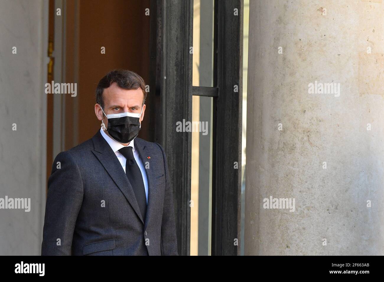 Francia. 30 Marzo 2021. Pranzo e incontro tra il Presidente della Repubblica di Francia Emmanuel Macron e il Presidente della Regione Autonoma del Kurdistan iracheno, Nechirvan Barzani, tenutosi presso il Palazzo Elysee in Francia il 30 marzo 2021. (Foto di Lionel Urman/Sipa USA) Credit: Sipa USA/Alamy Live News Foto Stock