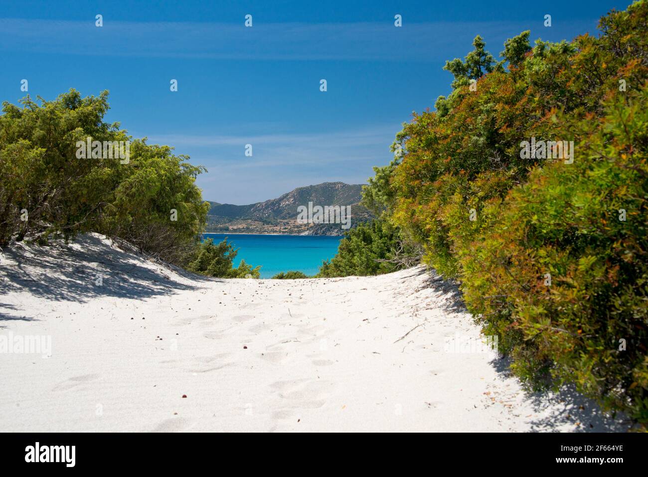 Acque cristalline e tropicali alla spiaggia di Campulongu, Villasimius Foto Stock