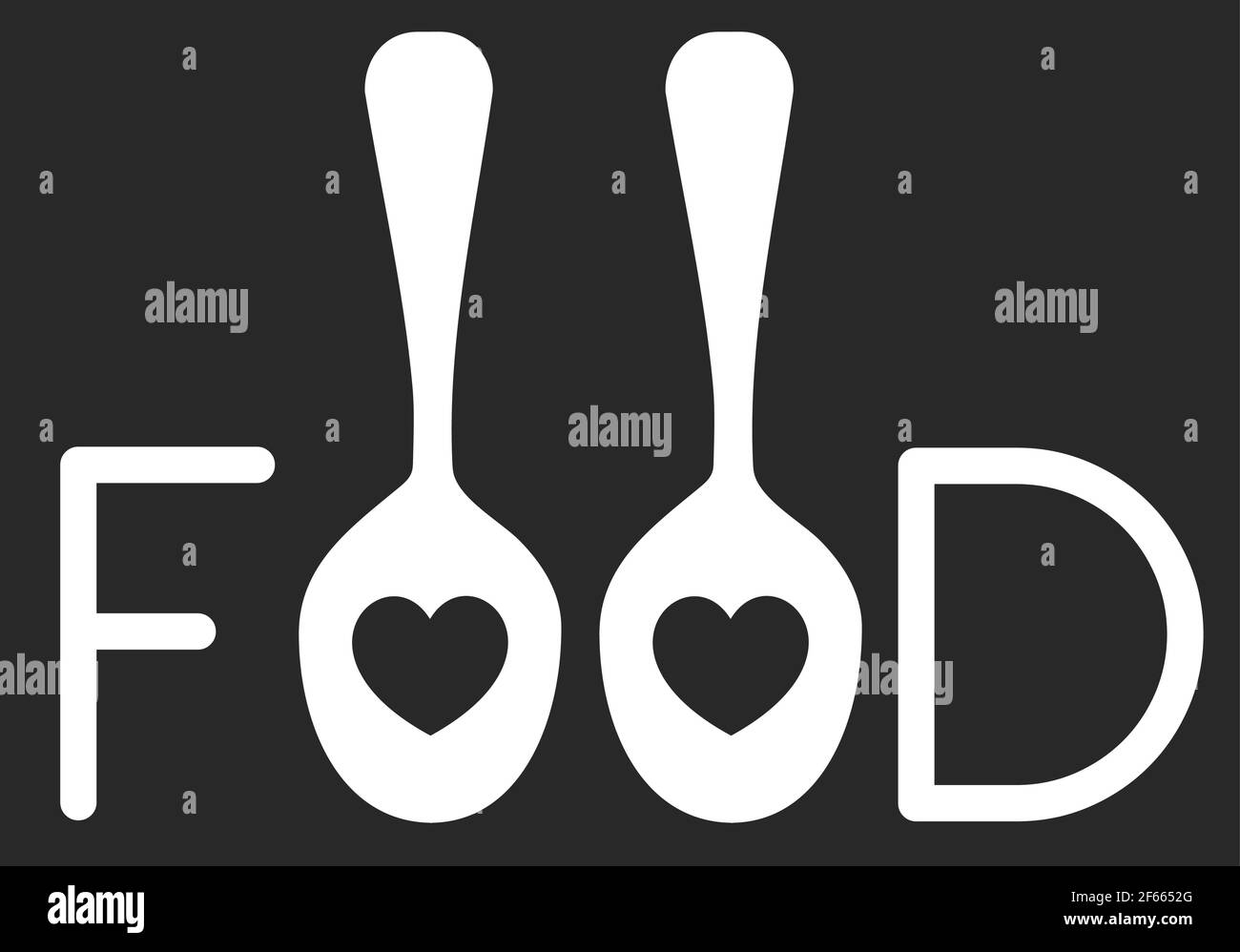 Romantico cibo Parola Logo Design Amore cucina cuore mangiare utensili Posate Spoon Art Kitchen Illustrazione Vettoriale