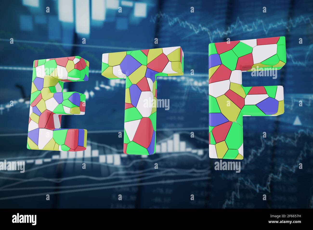 Concetto di fondo scambiato in borsa. ETF è un tipo di fondo di investimento e di prodotto scambiato in borsa. Illustrazione 3D Foto Stock