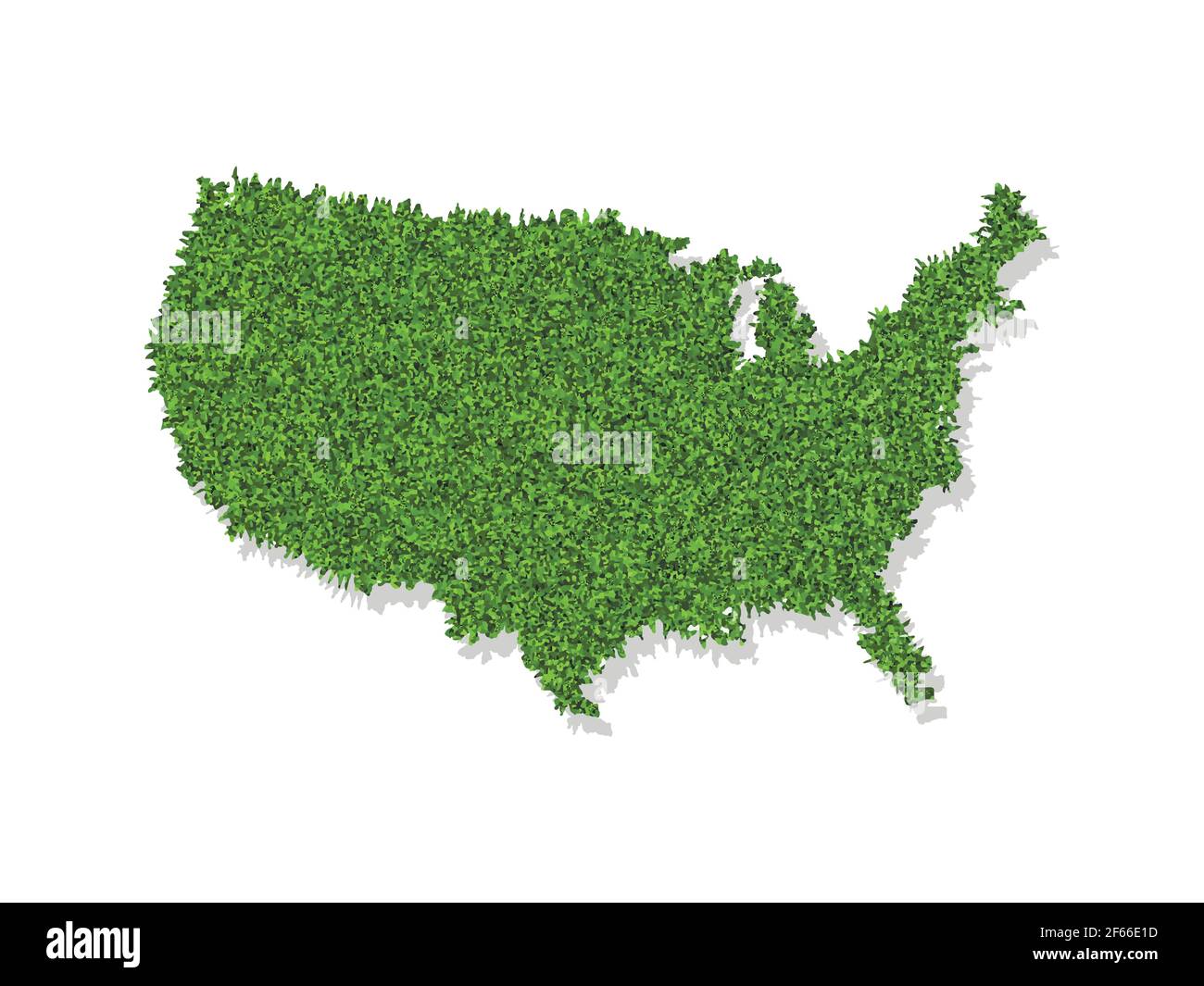 Icona di illustrazione semplificata con profilo erboso verde della mappa degli Stati Uniti. Sfondo bianco Illustrazione Vettoriale