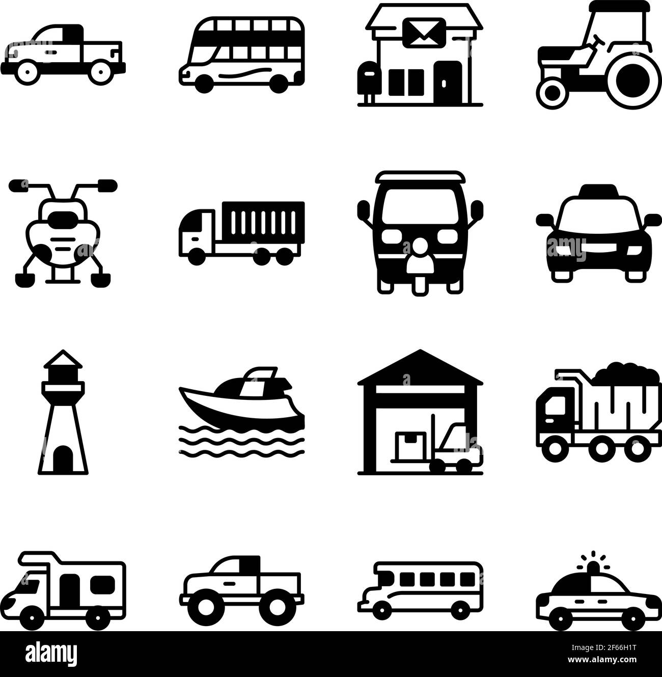 Pacchetto di icone di trasporto solido Illustrazione Vettoriale