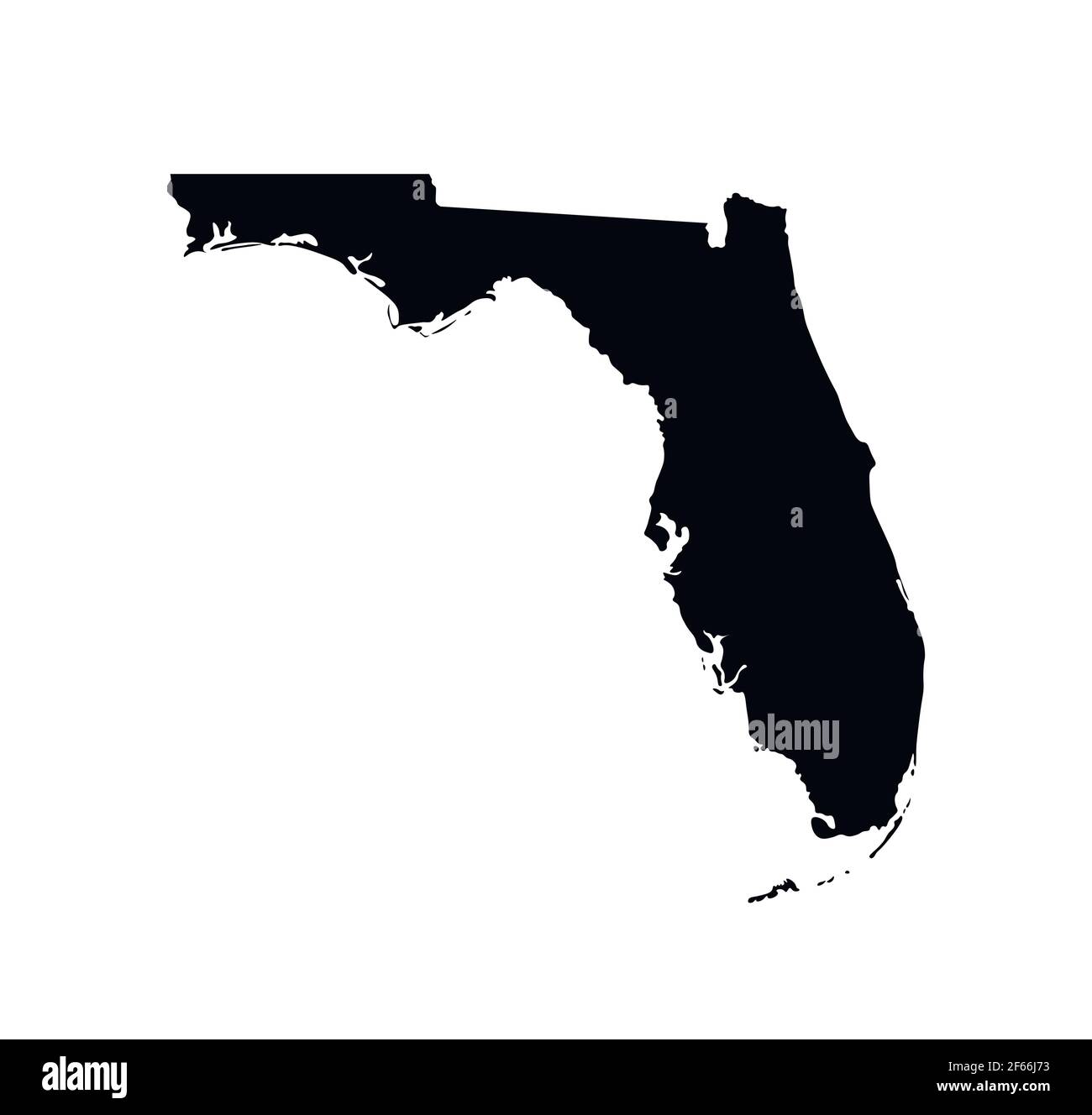 Icona dell'illustrazione semplificata isolata dal vettore con la sagoma della mappa nera dello stato della Florida (USA). Sfondo bianco Illustrazione Vettoriale