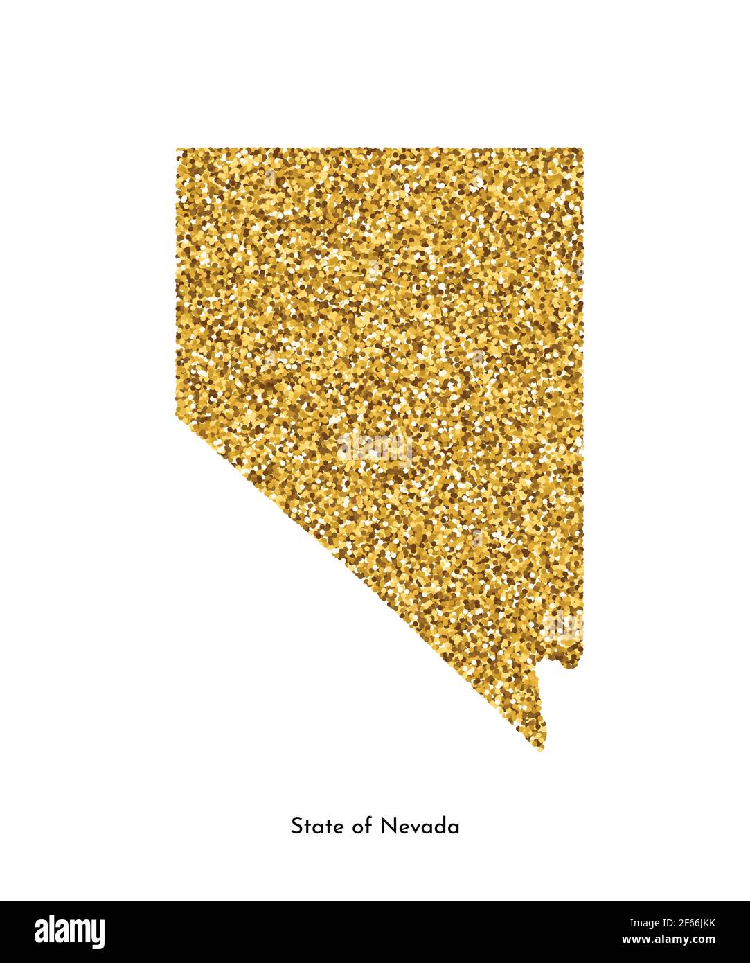 Illustrazione vettoriale isolata con mappa semplificata dello Stato del Nevada (USA). Luccicante texture dorata con glitter. Modello di decorazione. Illustrazione Vettoriale