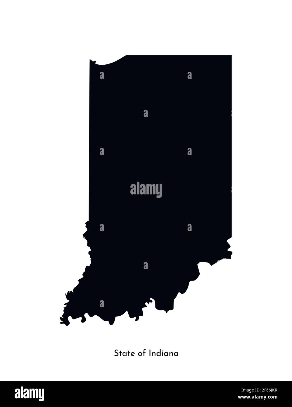 Icona dell'illustrazione semplificata isolata dal vettore con la sagoma della mappa nera dello stato dell'Indiana (USA). Sfondo bianco Illustrazione Vettoriale