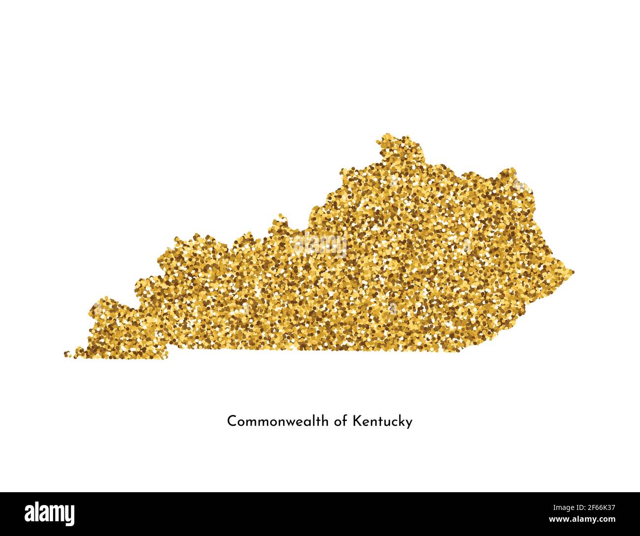 Illustrazione vettoriale isolata con mappa semplificata del Commonwealth del Kentucky (USA). Luccicante texture dorata con glitter. Modello di decorazione. Illustrazione Vettoriale