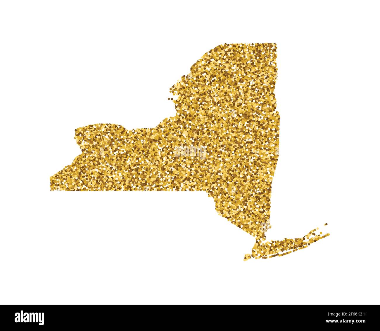 Illustrazione vettoriale isolata con mappa semplificata dello stato di New York (USA). Luccicante texture dorata con glitter. Modello di decorazione Illustrazione Vettoriale