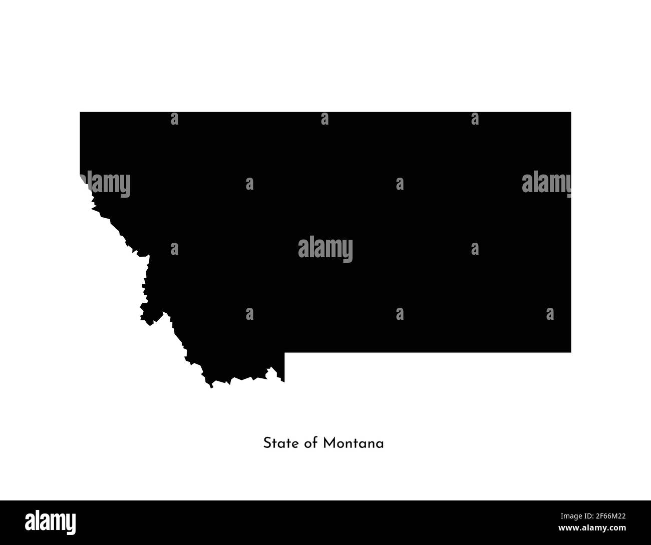 Icona di illustrazione semplificata con profilo nero della mappa dello stato del Montana (USA). Sfondo bianco Illustrazione Vettoriale