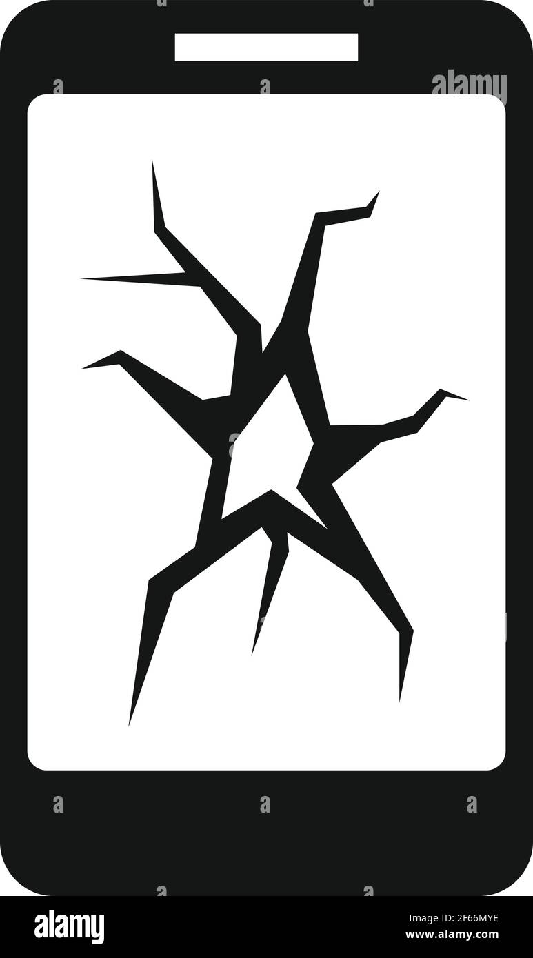 Icona dello schermo dello smartphone incrinata, stile semplice Illustrazione Vettoriale