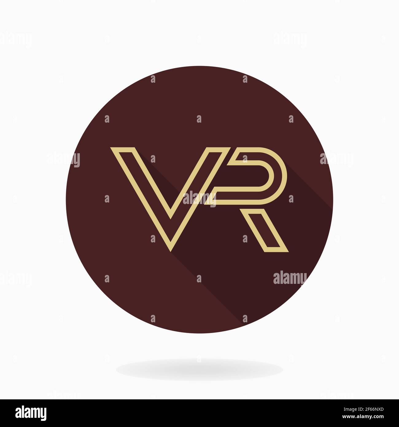 Icona fine con golden VR logo in cerchio. Design piatto con lunga ombra. La realtà virtuale logo Foto Stock