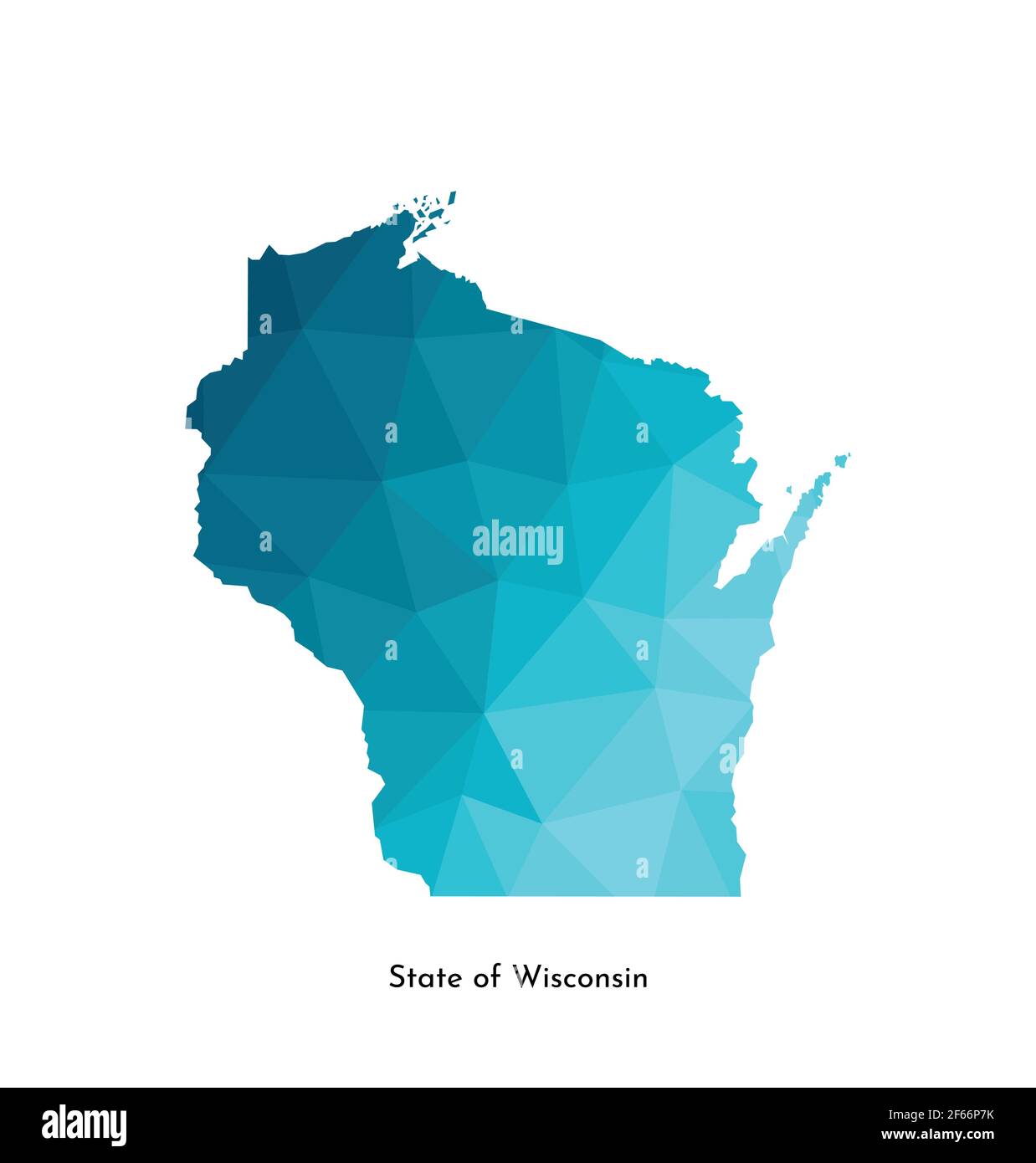 Icona di illustrazione vettoriale isolata con la sagoma blu semplificata della mappa dello stato del Wisconsin (USA). Stile geometrico poligonale. Sfondo bianco. Illustrazione Vettoriale