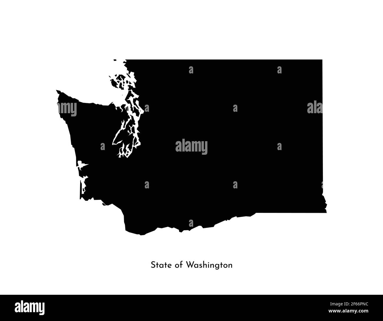 Icona dell'illustrazione semplificata isolata da vettore con la sagoma della mappa nera dello Stato di Washington (USA). Sfondo bianco Illustrazione Vettoriale