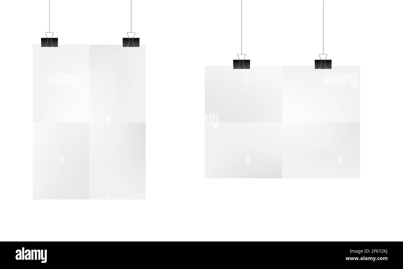 Poster bianco appeso. Falcare la carta vuota. Vettore. Illustrazione Vettoriale