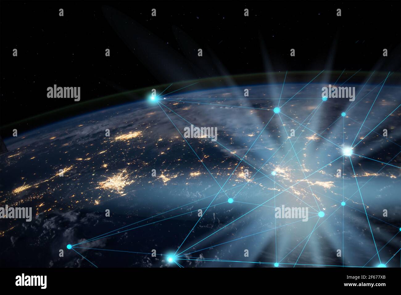 Concetto di rete globale. Tecnologia informatica astratta e telecomunicazioni in tutto il mondo. Foto Stock