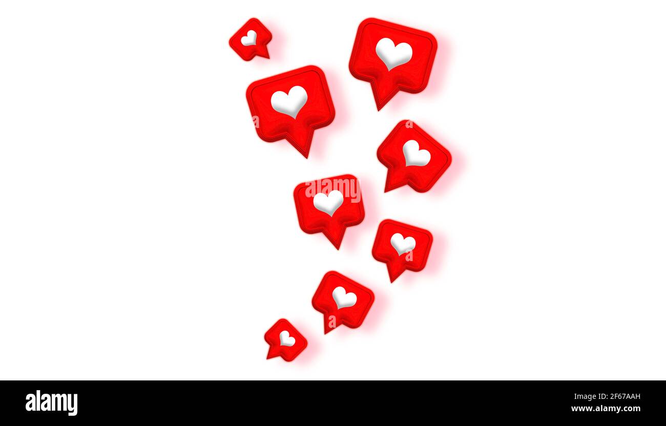 Insieme di icone simili al cuore su un pin rosso isolato su sfondo bianco. rendering 3d Foto Stock