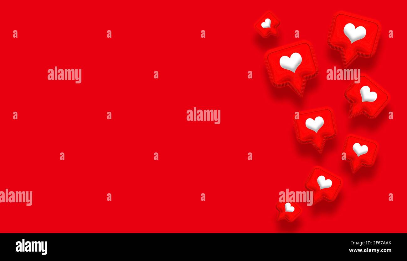 Insieme di icone simili al cuore su un pin rosso isolato su sfondo rosso. rendering 3d Foto Stock