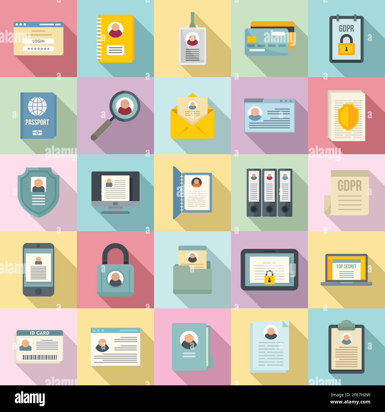 Set di icone di informazioni personali, stile piatto Illustrazione Vettoriale