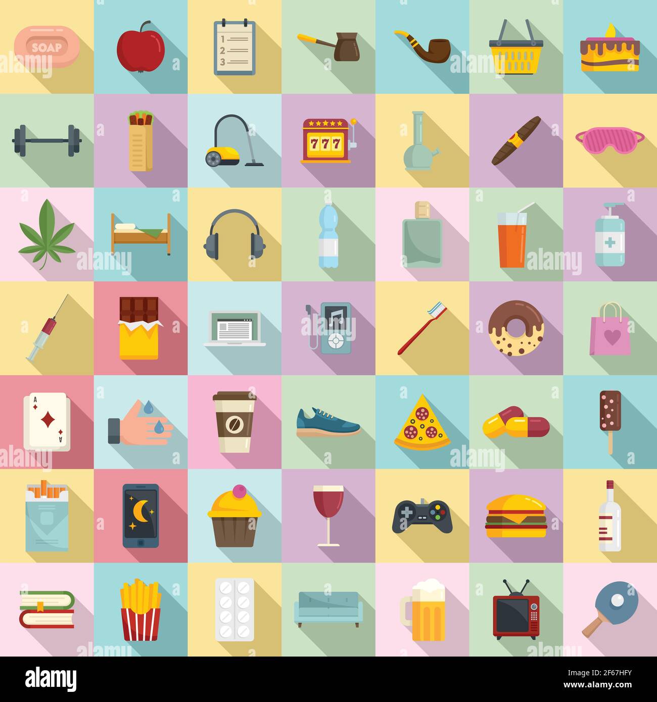 Set di icone di abitudine, stile piatto Illustrazione Vettoriale