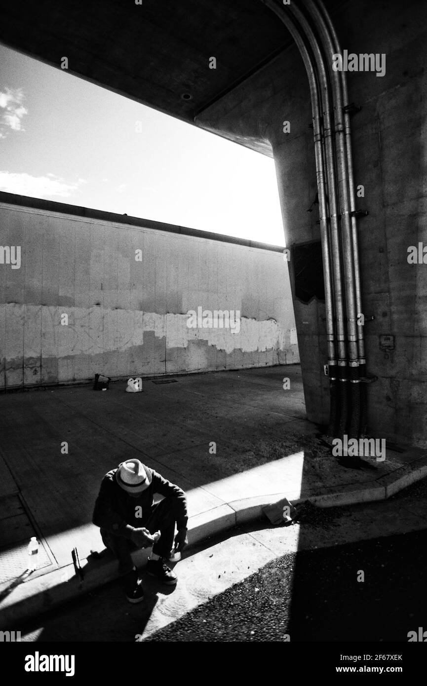 Senza tetto e vivere per le strade Foto Stock