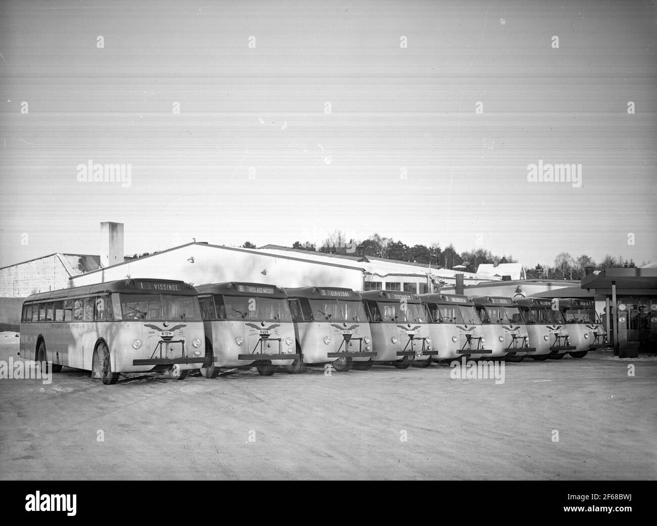 Autobus presso Garage, Stockholm County Omnibus Companies SLO Foto Stock