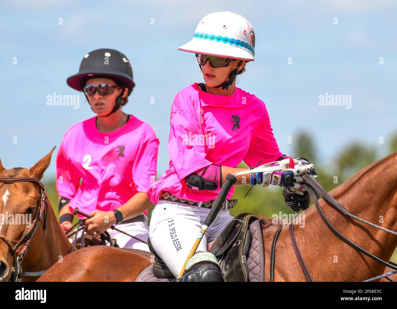 DUNDAS VS ICONICA 2021 CAMPIONATI DI POLO FEMMINILE, tenuti a Port Mayaca, Florida, 10 marzo 2021. Team Dundas: Nina Clarkin, Hope Arelano, Sarah Siegel Magness Foto di Jennifer Graylock-Graylock.com 917-519-7666 Foto Stock