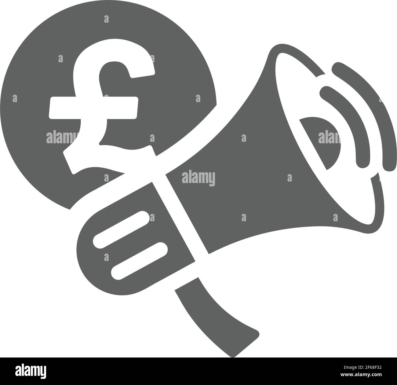 Libbra sterlina, Bullhorn, icona di pubblicità. Ideale per la progettazione e lo sviluppo di siti Web, file stampati e presentazioni, tappetino promozionale Illustrazione Vettoriale