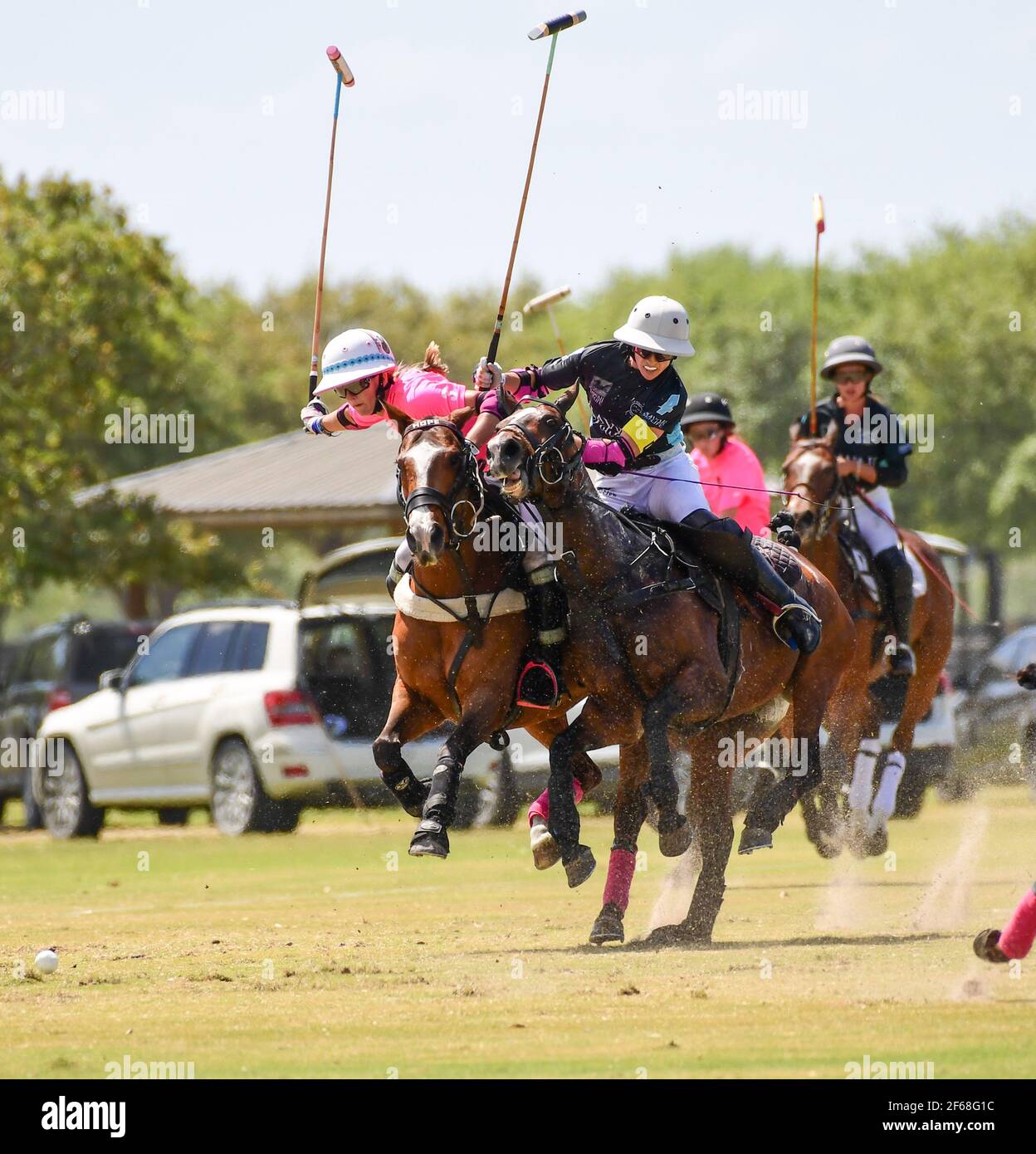 DUNDAS VS HAWAII POLO LIFE 2021 CAMPIONATI DI POLO FEMMINILE, tenuti a Port Mayaca, Florida, 10 marzo 2021. Team Dundas: Nina Clarkin, Hope Arelano, Sarah Siegel Magness Team Hawaii Polo Life: Delores rete, Pamela Flanagan, mia Cambiaso, Hazel Jackson. Foto di Jennifer Graylock-Graylock.com 917-519-7666 Foto Stock