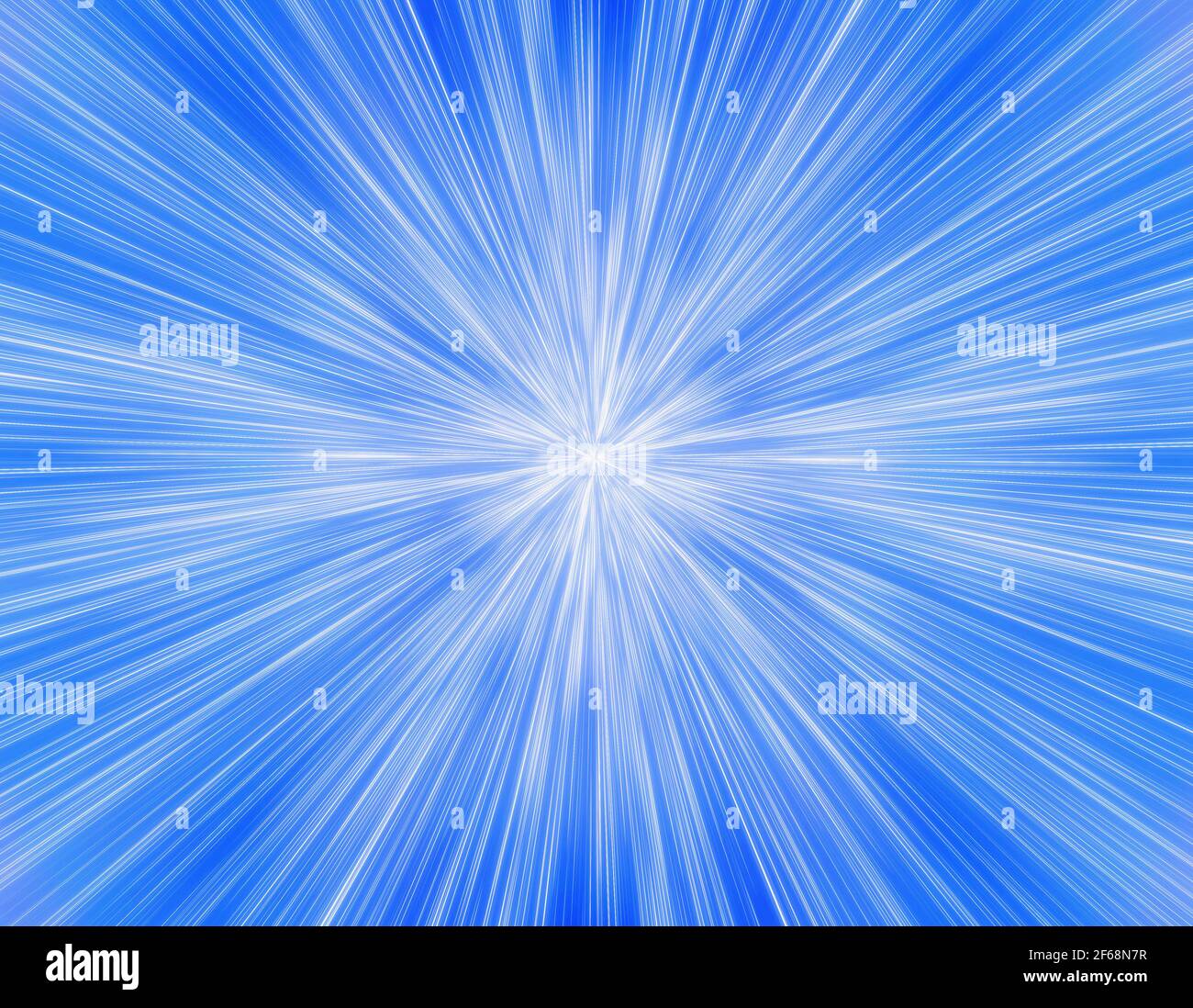 raggi di velocità bianchi su sfondo blu. movimento in avanti Foto Stock