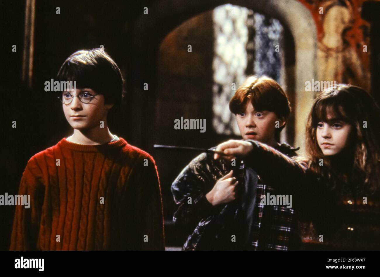 Daniel Radcliffe, Rupert Grint, Emma Watson, 'Harry Potter e la pietra del filosofo' (2001). Foto di: Peter Mountain/Warner Bros. Pictures/THA. Riferimento file n. 34082-1239THA Foto Stock