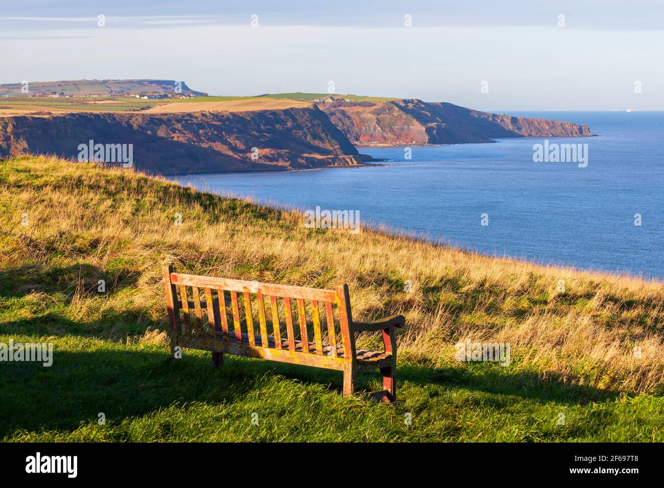 Runswick Bay da Kettleness, North York Moors National Park, Yorkshire Foto Stock