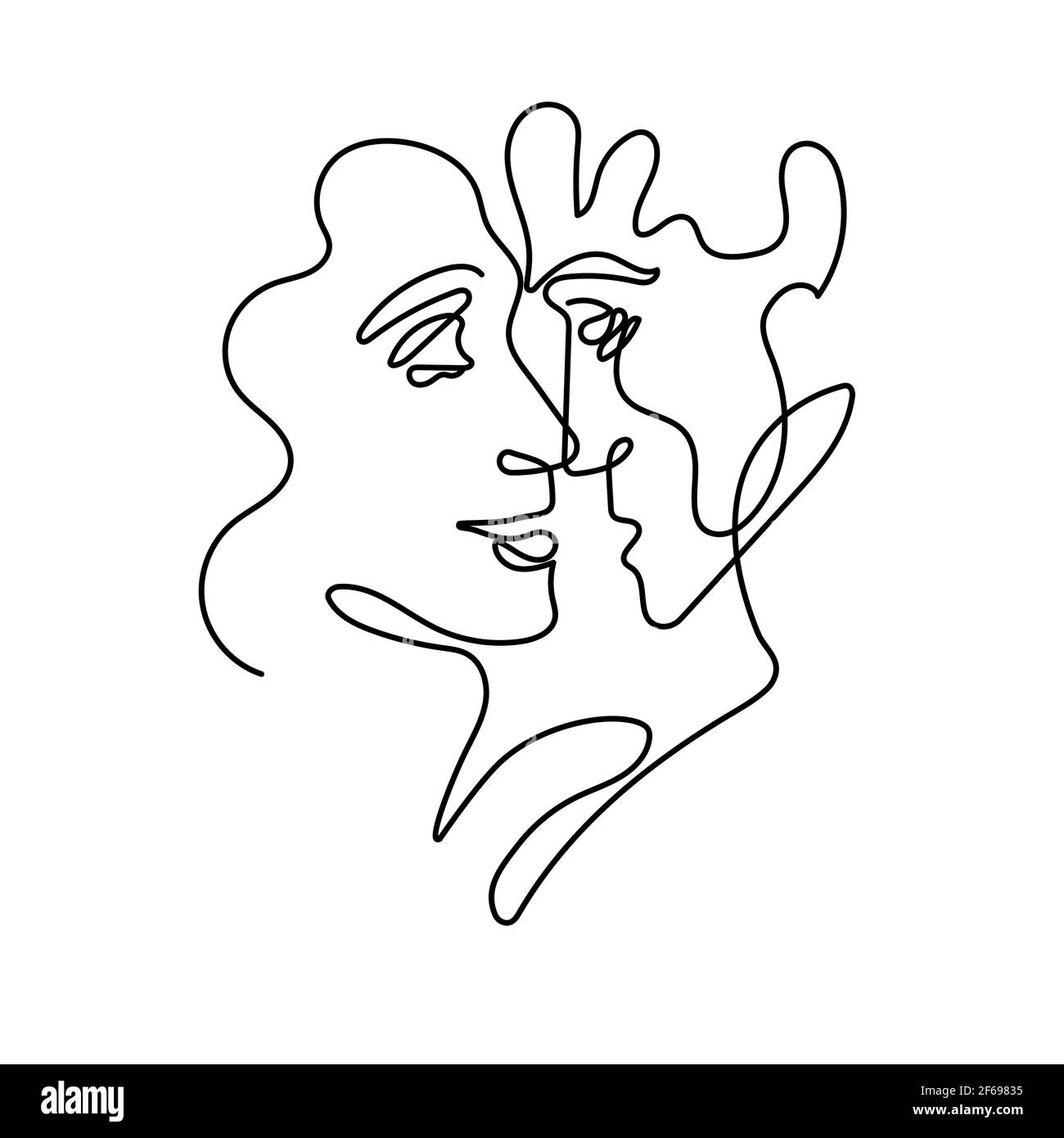 Ritratto astratto dell'uomo e della donna in stile minimalista. Semplice illustrazione vettoriale line art Illustrazione Vettoriale