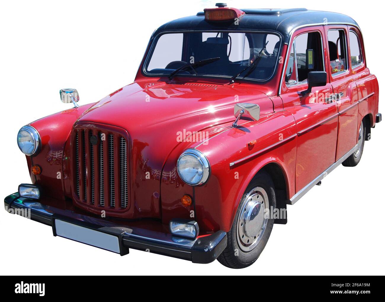 Taxi British Taxi 1967 Austin FX4, rosso brillante. Foto Stock