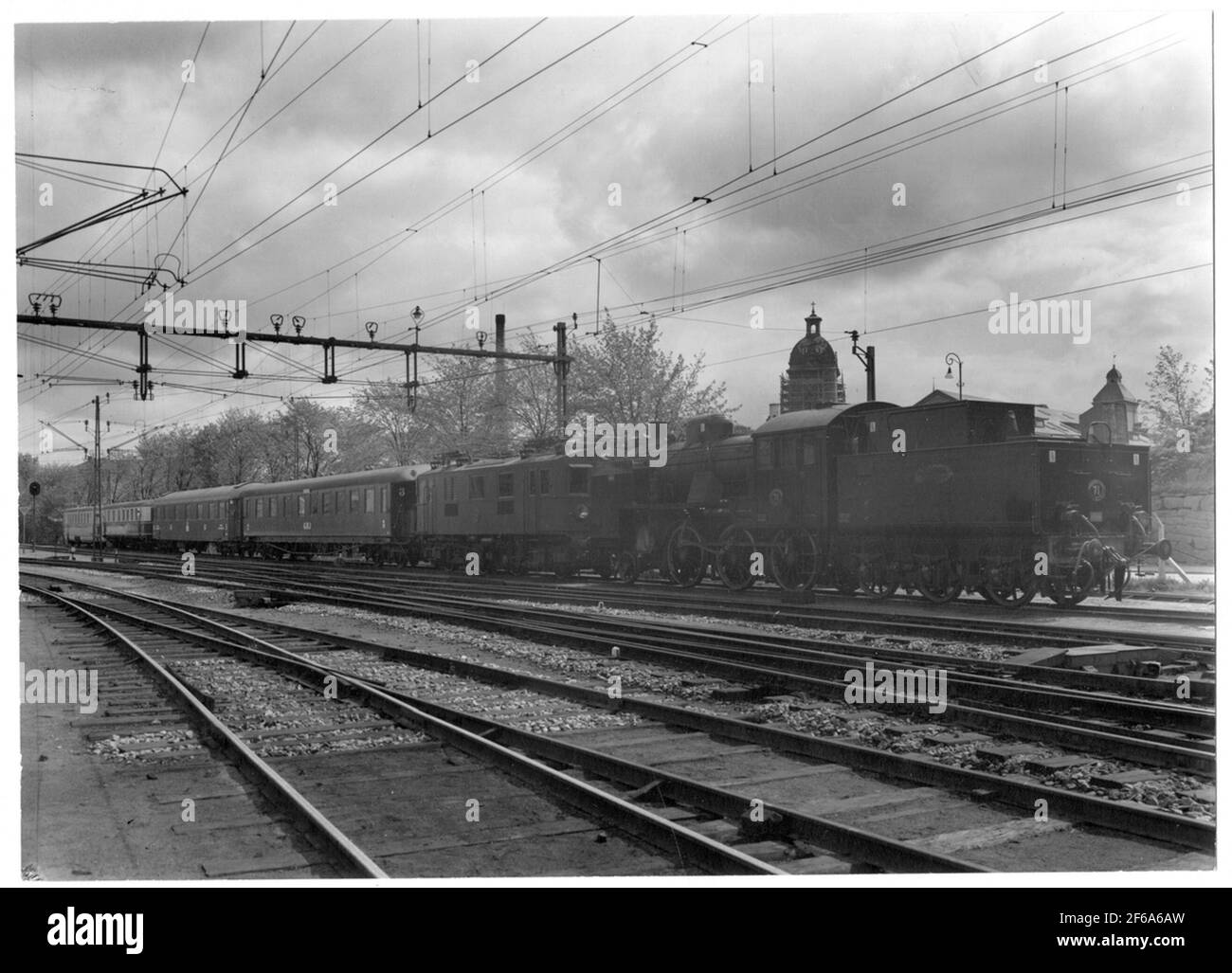 Treno mostra Giornata dei bambini a Borås il 19 - 21 maggio 1939. Steam Lay Baj Lok 71, Borås Alvesta Railway. GBJ Car, Gothenburg - Ferrovia di Borås. Foto Stock
