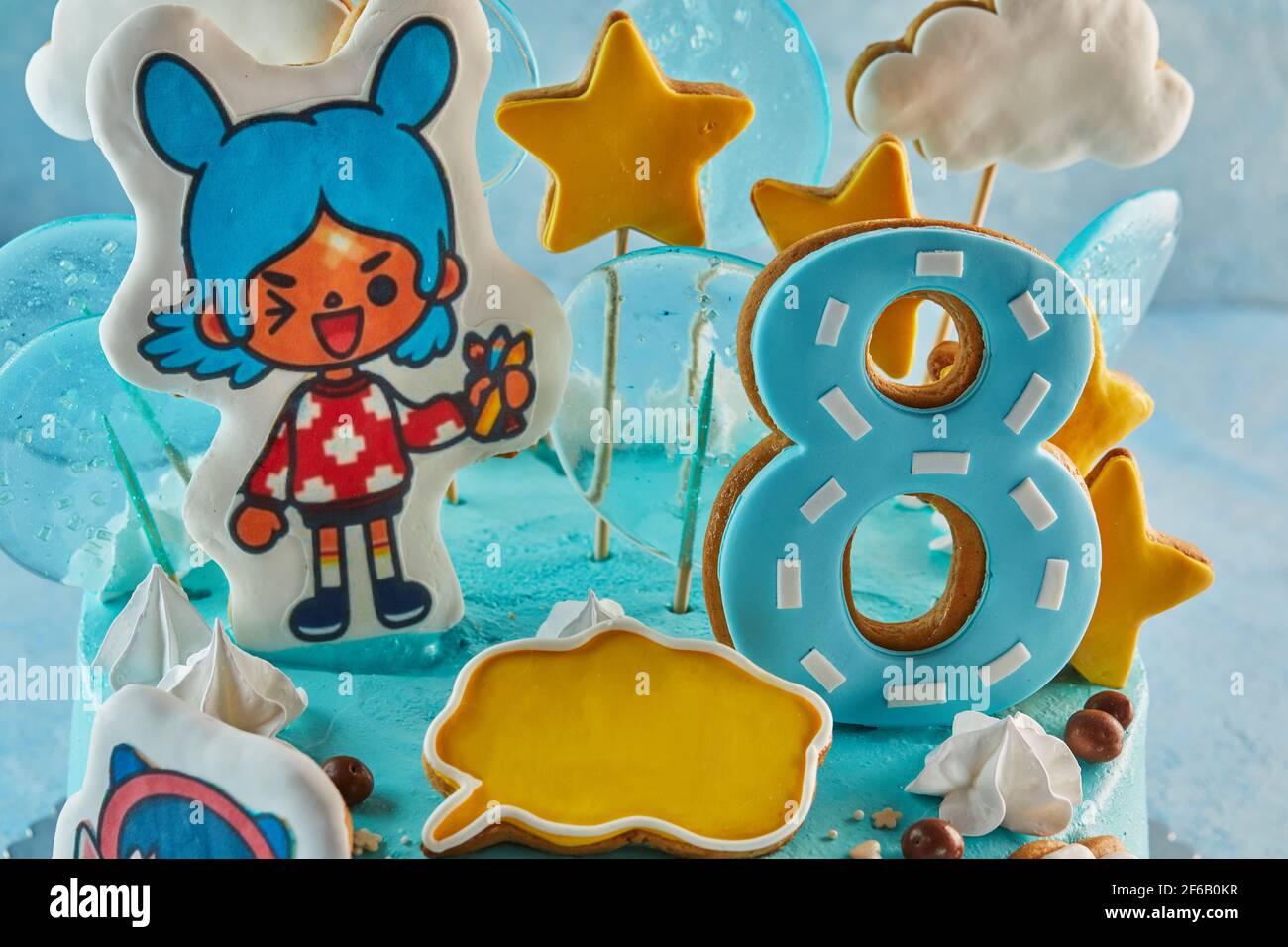 Torta basata sul gioco Toka Life, per una ragazza di otto anni per il suo compleanno. Foto Stock