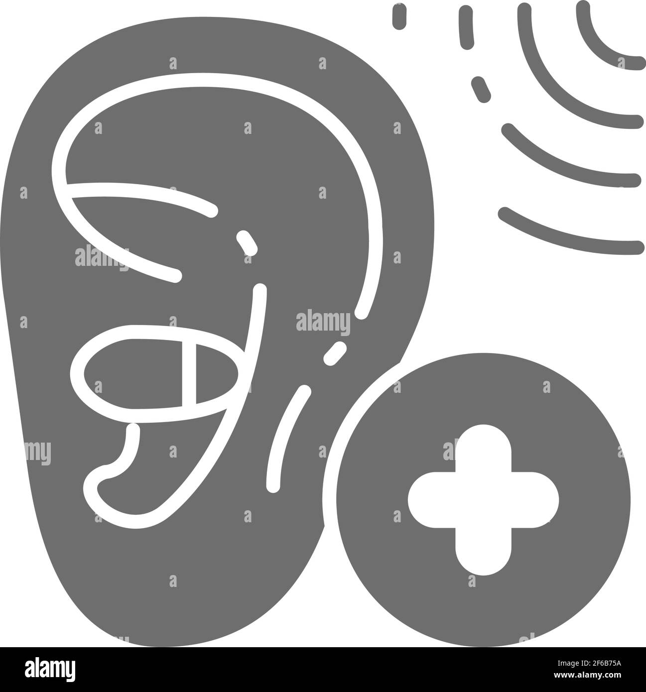 Aumentare il volume nell'icona grigia dell'apparecchio acustico. Illustrazione Vettoriale