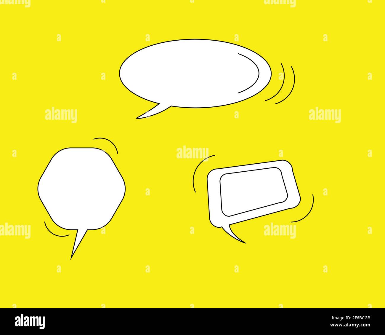 Set di testo della bolla di pronuncia, casella di chat, riquadro dei messaggi disegno grafico vettoriale cartoon. Palloncino doodle stile di pensare segno simbolo. Illustrazione Vettoriale
