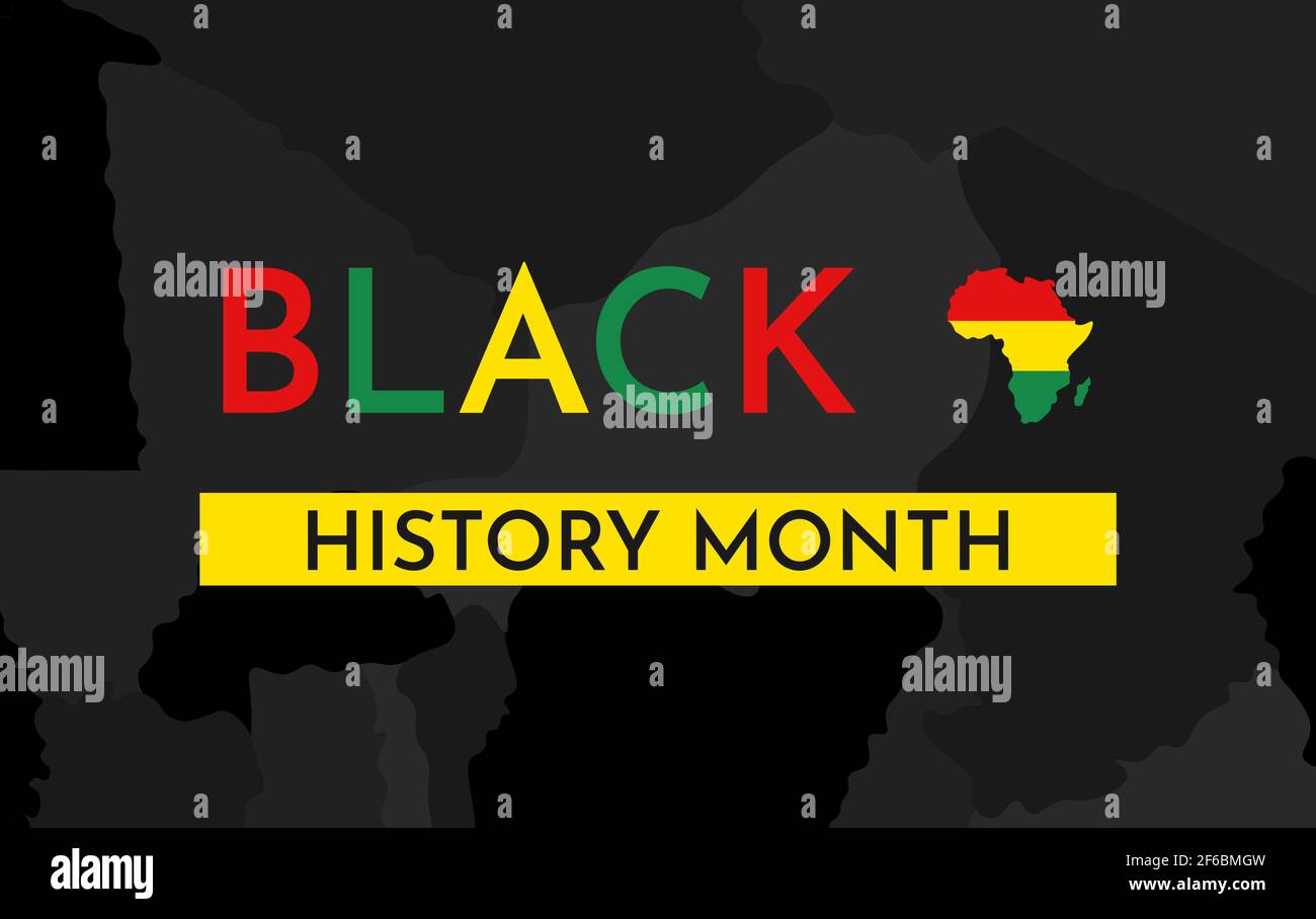 Immagine vettoriale colorata con mappa politica semplificata dell'Africa sullo sfondo. Concetto con testo (in giallo, rosso, verde) - Storia del Nero m Illustrazione Vettoriale