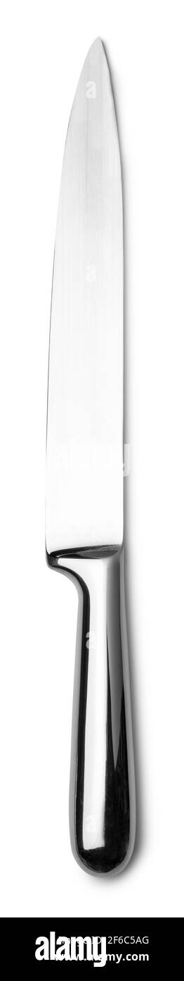 Moderno coltello in acciaio inox per la carne (posate per la scultura tacchino) (collezione di oggetti da cucina). Isolato su sfondo bianco. Foto Stock