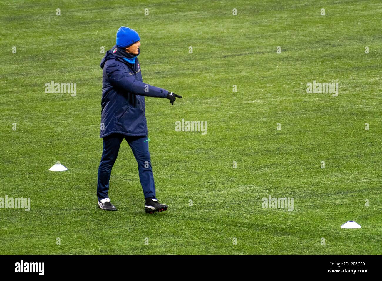 CT allenatore Roberto Mancini durante la formazione davanti alla Lituania - Italia prima della partita di qualificazione della Coppa del mondo Foto Stock