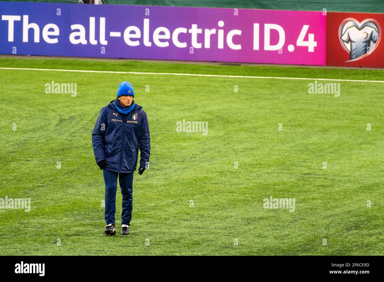 CT allenatore Roberto Mancini durante la formazione davanti alla Lituania - Italia prima della partita di qualificazione della Coppa del mondo Foto Stock
