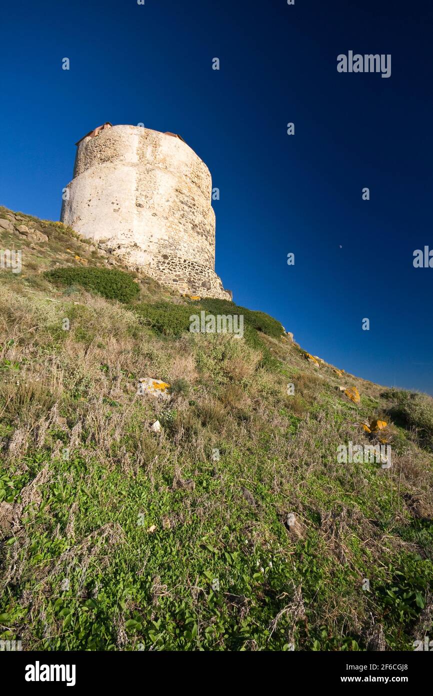 San Giovanni di Sinis torre, Sinis,Cabras, Distretto di Oristano, Sardegna, Italia, Europa Foto Stock