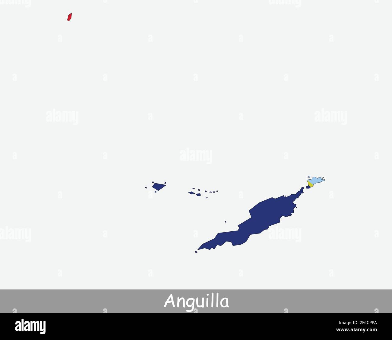 Bandiera Anguilla Map. Mappa di Anguilla bandiera di Anguilla isolato su sfondo bianco. Territorio britannico d'oltremare nei Caraibi, Isole del Regno Unito. VEC Illustrazione Vettoriale