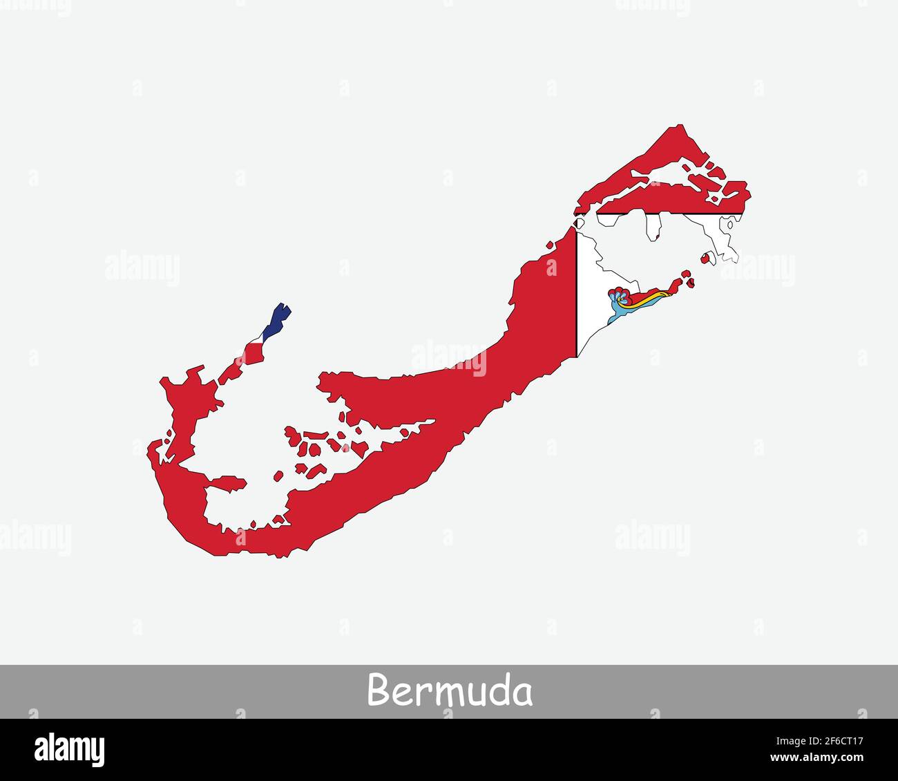 Bandiera della mappa delle Bermuda. Mappa delle Bermuda con bandiera Bermuda isolata su sfondo bianco. British Overseas Territory, United Kingdom, UK, Vector Illustration Illustrazione Vettoriale