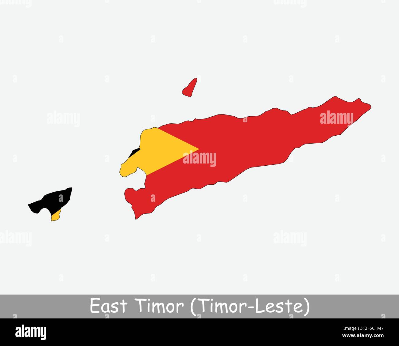 Bandiera della mappa di Timor orientale. Mappa di Timor Est con bandiera nazionale timorese orientale isolata su sfondo bianco. Illustrazione vettoriale. Illustrazione Vettoriale