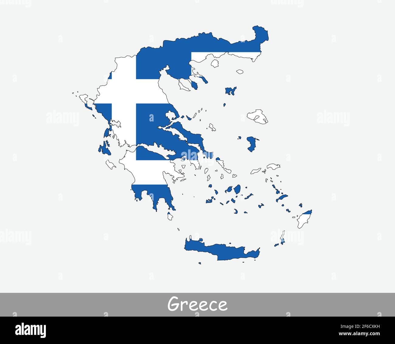 Bandiera della Grecia. Mappa di Hellas con la bandiera nazionale greca isolata su sfondo bianco. Illustrazione vettoriale. Illustrazione Vettoriale