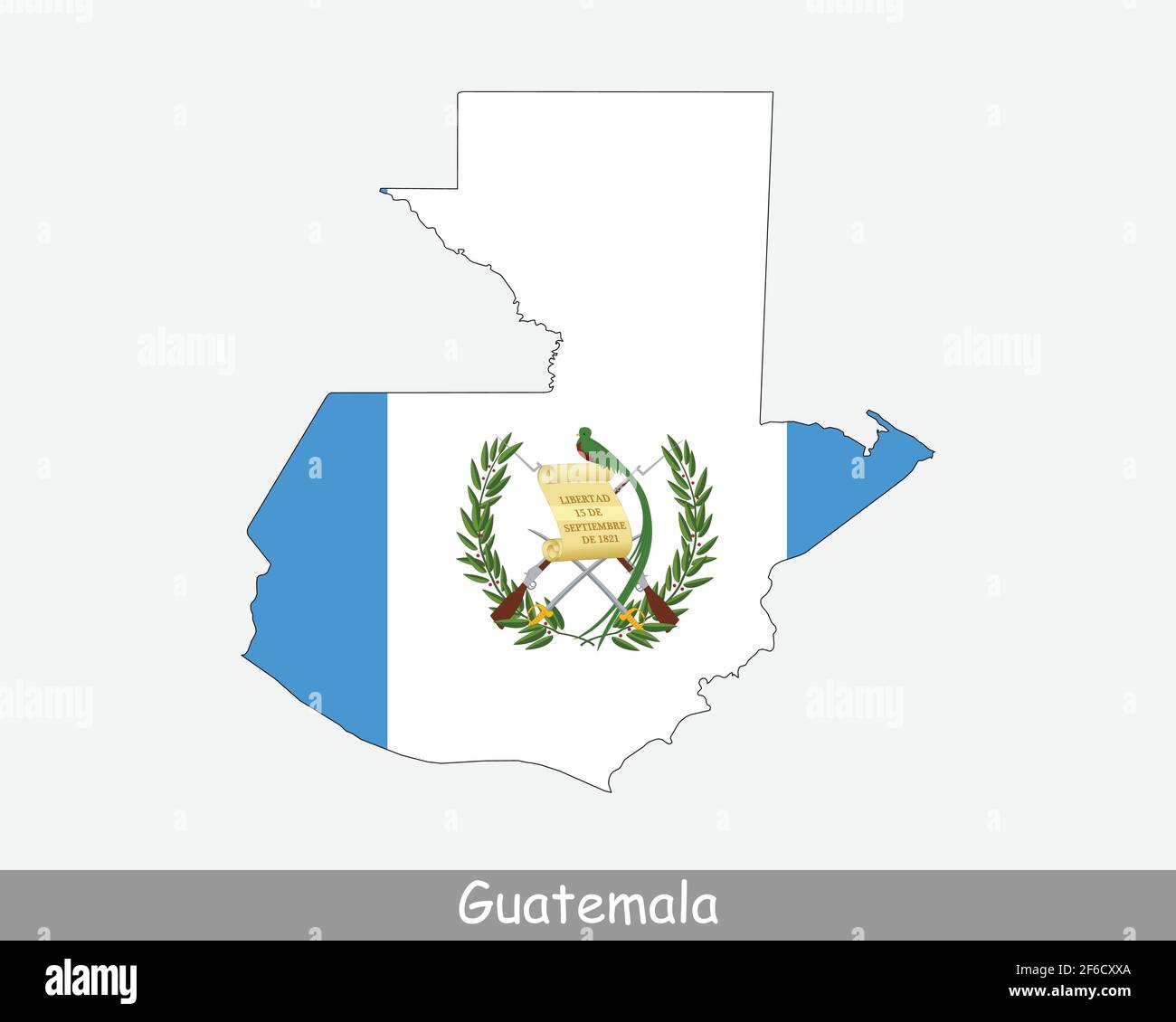 Bandiera della mappa del Guatemala. Mappa della Repubblica del Guatemala con la bandiera nazionale guatemalteca isolata su sfondo bianco. Illustrazione vettoriale. Illustrazione Vettoriale