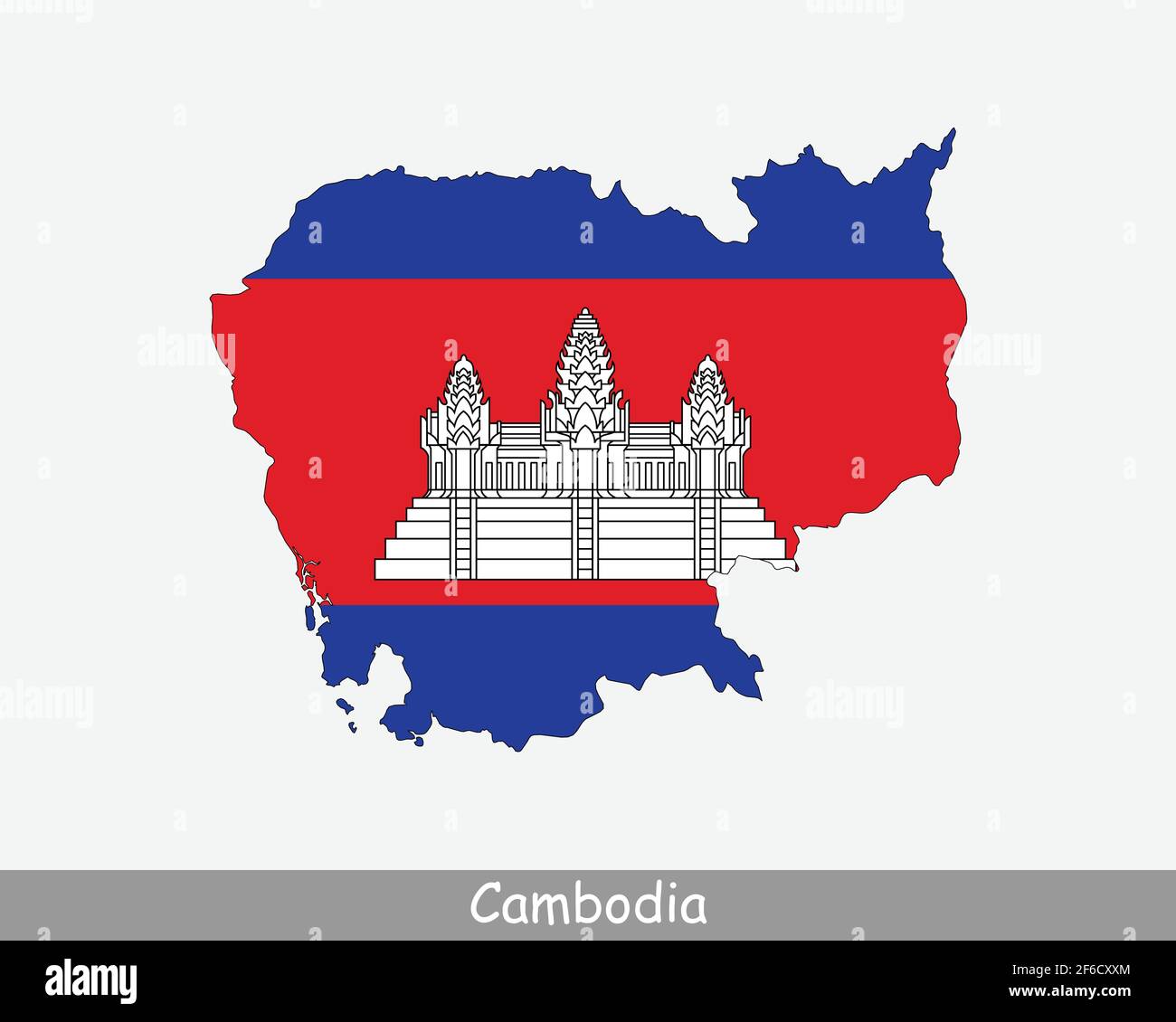 Bandiera della carta della Cambogia. Mappa della Cambogia con la bandiera nazionale cambogiana isolata su sfondo bianco. Illustrazione vettoriale. Illustrazione Vettoriale