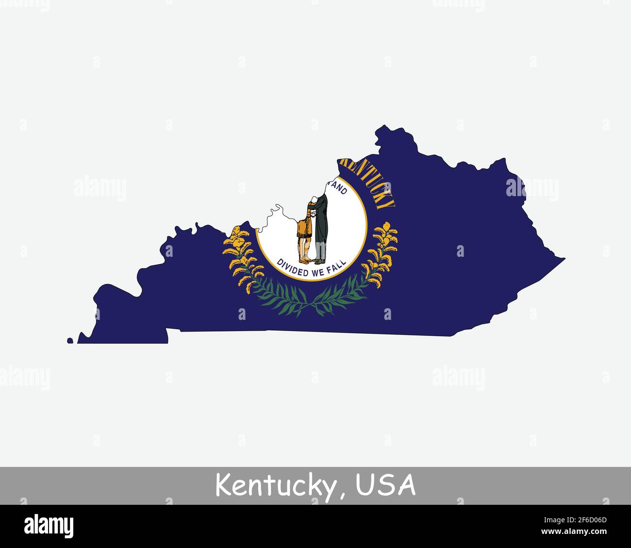 Bandiera della mappa del Kentucky. Mappa di KY, USA con la bandiera di stato isolato su sfondo bianco. Stati Uniti, America, America, Stati Uniti d'America, Stati Uniti Illustrazione Vettoriale